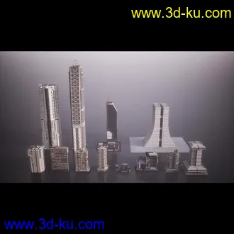 赛博朋克建筑模型,高楼大厦模型,科幻未来建筑模型的图片