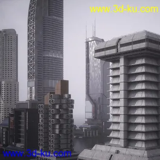 赛博朋克建筑模型,高楼大厦模型,科幻未来建筑模型的图片