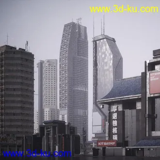 赛博朋克建筑模型,高楼大厦模型,科幻未来建筑模型的图片