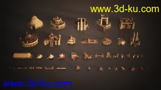 野蛮人部落模型,木屋模型,部落风格模型,野蛮风格建筑模型,非洲原始建筑模型的图片