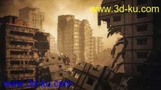 战争城市废墟模型,灾难废墟模型,残缺的城市建筑模型,末日城市模型的图片