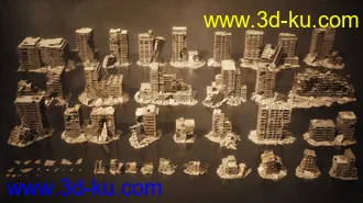 战争城市废墟模型,灾难废墟模型,残缺的城市建筑模型,末日城市模型的图片