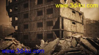 战争城市废墟模型,灾难废墟模型,残缺的城市建筑模型,末日城市模型的图片