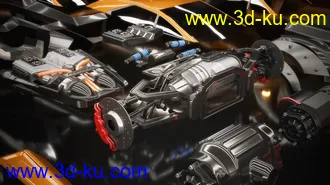 超级跑车模型,汽车部件,汽车零件,轮胎,引擎,尾翼,座椅,挡泥板,车身等模型的图片