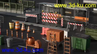 交通设施模型,公共设施模型,街道设施,路牌,交通灯,垃圾箱,围栏,候车停等模型的图片