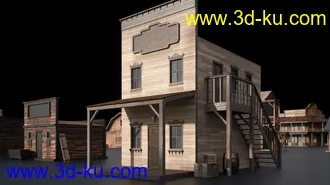 美国西部建筑模型,西部风格建筑,木屋,风车,牛仔,农场,教堂,酒馆等模型的图片