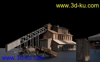 美国西部建筑模型,西部风格建筑,木屋,风车,牛仔,农场,教堂,酒馆等模型的图片