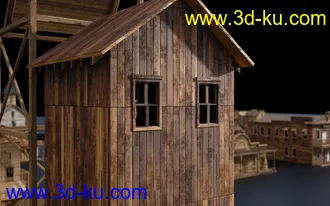 美国西部建筑模型,西部风格建筑,木屋,风车,牛仔,农场,教堂,酒馆等模型的图片