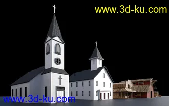 美国西部建筑模型,西部风格建筑,木屋,风车,牛仔,农场,教堂,酒馆等模型的图片