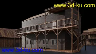 美国西部建筑模型,西部风格建筑,木屋,风车,牛仔,农场,教堂,酒馆等模型的图片