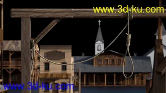 美国西部建筑模型,西部风格建筑,木屋,风车,牛仔,农场,教堂,酒馆等模型的图片