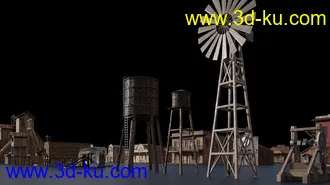 美国西部建筑模型,西部风格建筑,木屋,风车,牛仔,农场,教堂,酒馆等模型的图片