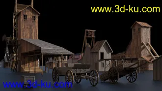美国西部建筑模型,西部风格建筑,木屋,风车,牛仔,农场,教堂,酒馆等模型的图片