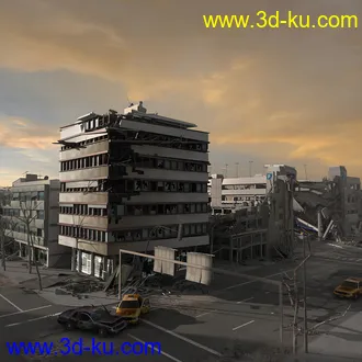 破坏的街区模型,毁坏建筑模型,倒塌的建筑模型的图片