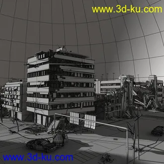 破坏的街区模型,毁坏建筑模型,倒塌的建筑模型的图片