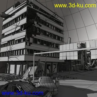 破坏的街区模型,毁坏建筑模型,倒塌的建筑模型的图片