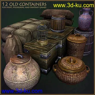 游戏的容器模型,箱子,木桶,麻袋,瓶子等容器模型的图片