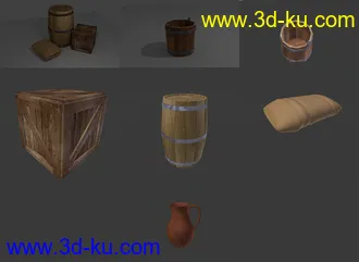 游戏的容器模型,箱子,木桶,麻袋,瓶子等容器模型的图片