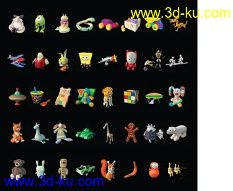 玩具模型合集,海绵宝宝,松鼠,大眼怪,魔方,维尼熊,布偶娃娃等40个玩具模型的图片