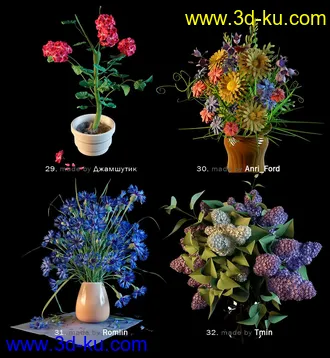 鲜花模型合集,盆栽,花盆,蒲公英,仙人球,菊花,玫瑰,百合等花模型36个的图片4
