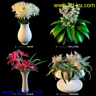 鲜花模型合集,盆栽,花盆,蒲公英,仙人球,菊花,玫瑰,百合等花模型36个的图片5