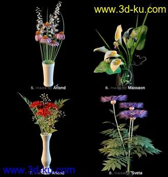 鲜花模型合集,盆栽,花盆,蒲公英,仙人球,菊花,玫瑰,百合等花模型36个的图片6