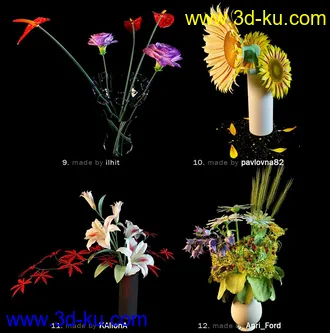 鲜花模型合集,盆栽,花盆,蒲公英,仙人球,菊花,玫瑰,百合等花模型36个的图片7