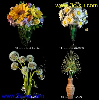 鲜花模型合集,盆栽,花盆,蒲公英,仙人球,菊花,玫瑰,百合等花模型36个的图片8