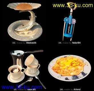餐具厨具模型合集,64个的图片2