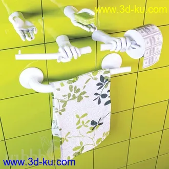 洗刷物品模型,毛巾,牙刷,杯子,沐浴露,洗手液,拖鞋,不锈钢挂钩等卫浴模型的图片1