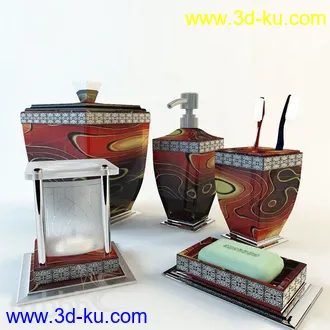 洗刷物品模型,毛巾,牙刷,杯子,沐浴露,洗手液,拖鞋,不锈钢挂钩等卫浴模型的图片2