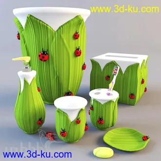 洗刷物品模型,毛巾,牙刷,杯子,沐浴露,洗手液,拖鞋,不锈钢挂钩等卫浴模型的图片7