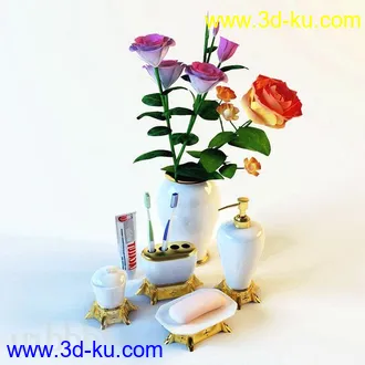 洗刷物品模型,毛巾,牙刷,杯子,沐浴露,洗手液,拖鞋,不锈钢挂钩等卫浴模型的图片8