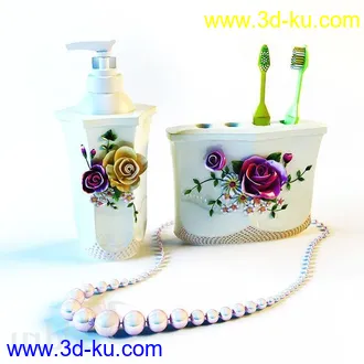 洗刷物品模型,毛巾,牙刷,杯子,沐浴露,洗手液,拖鞋,不锈钢挂钩等卫浴模型的图片13