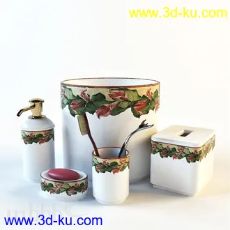 洗刷物品模型,毛巾,牙刷,杯子,沐浴露,洗手液,拖鞋,不锈钢挂钩等卫浴模型的图片