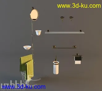 洗刷物品模型,毛巾,牙刷,杯子,沐浴露,洗手液,拖鞋,不锈钢挂钩等卫浴模型的图片26