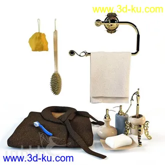 洗刷物品模型,毛巾,牙刷,杯子,沐浴露,洗手液,拖鞋,不锈钢挂钩等卫浴模型的图片28