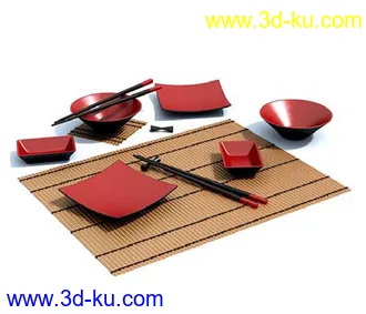 酱油瓶,杯子,筷子,盘子,茶壶,勺子,陶瓷盛具,长形碟,汤匙,茶杯,模型合集的图片