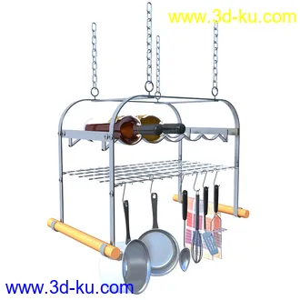 厨房用品,吊挂,锅,勺子,铲子,盛器,红酒,容器,油瓶,玻璃瓶,红酒架,模型合集的图片