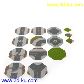 道路模型,公路模型,十字路口,交叉路口,红灯口,转弯路,路表面,模型合集的图片