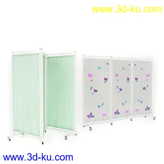 病床模型,手术床,轮椅,医用被子,毛巾,阻隔帘,布帘,垃圾桶,医疗器械模型合集的图片