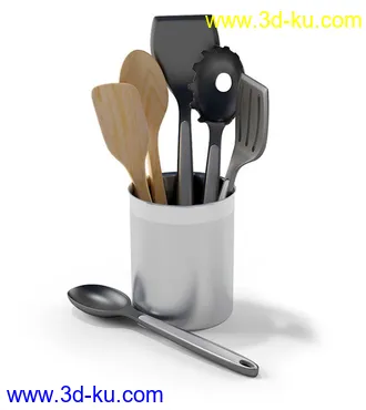 餐具,勺子,汤勺,漏勺,铲,不粘铲,不锈钢,木质,厨房挂架,餐具架,收纳筒,厨具模型合集的图片