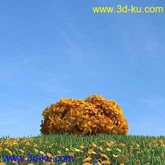 秋天树木模型,黄树叶,落叶,草地,秋天场景,秋季植物模型合集的图片