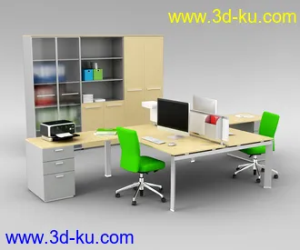 办公室场景,桌子,椅子,组合家具,饮水机,文件夹,书笔,电脑,打印机,员工桌,办公桌,会议桌,办公物品模型