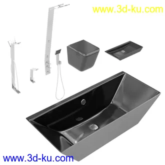 卫生间模型,马桶,洗脸盘,水龙头,阀门,浴缸,淋浴器,花洒套装,浴室,厕所模型合集的图片