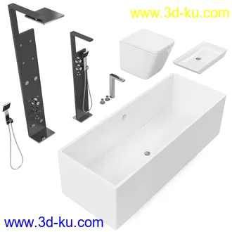 卫生间模型,马桶,洗脸盘,水龙头,阀门,浴缸,淋浴器,花洒套装,浴室,厕所模型合集的图片