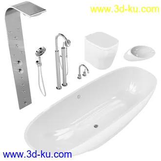 卫生间模型,马桶,洗脸盘,水龙头,阀门,浴缸,淋浴器,花洒套装,浴室,厕所模型合集的图片