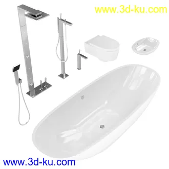 卫生间模型,马桶,洗脸盘,水龙头,阀门,浴缸,淋浴器,花洒套装,浴室,厕所模型合集的图片