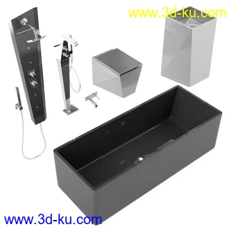 卫生间模型,马桶,洗脸盘,水龙头,阀门,浴缸,淋浴器,花洒套装,浴室,厕所模型合集的图片