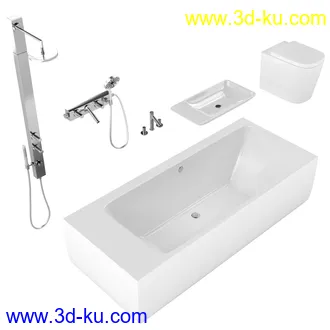 卫生间模型,马桶,洗脸盘,水龙头,阀门,浴缸,淋浴器,花洒套装,浴室,厕所模型合集的图片